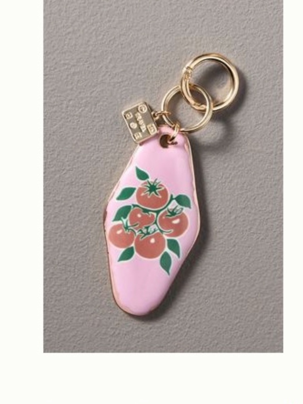 Anthropologie Pink Tomato Cluster Enamel Keychain with Gold Hardware
